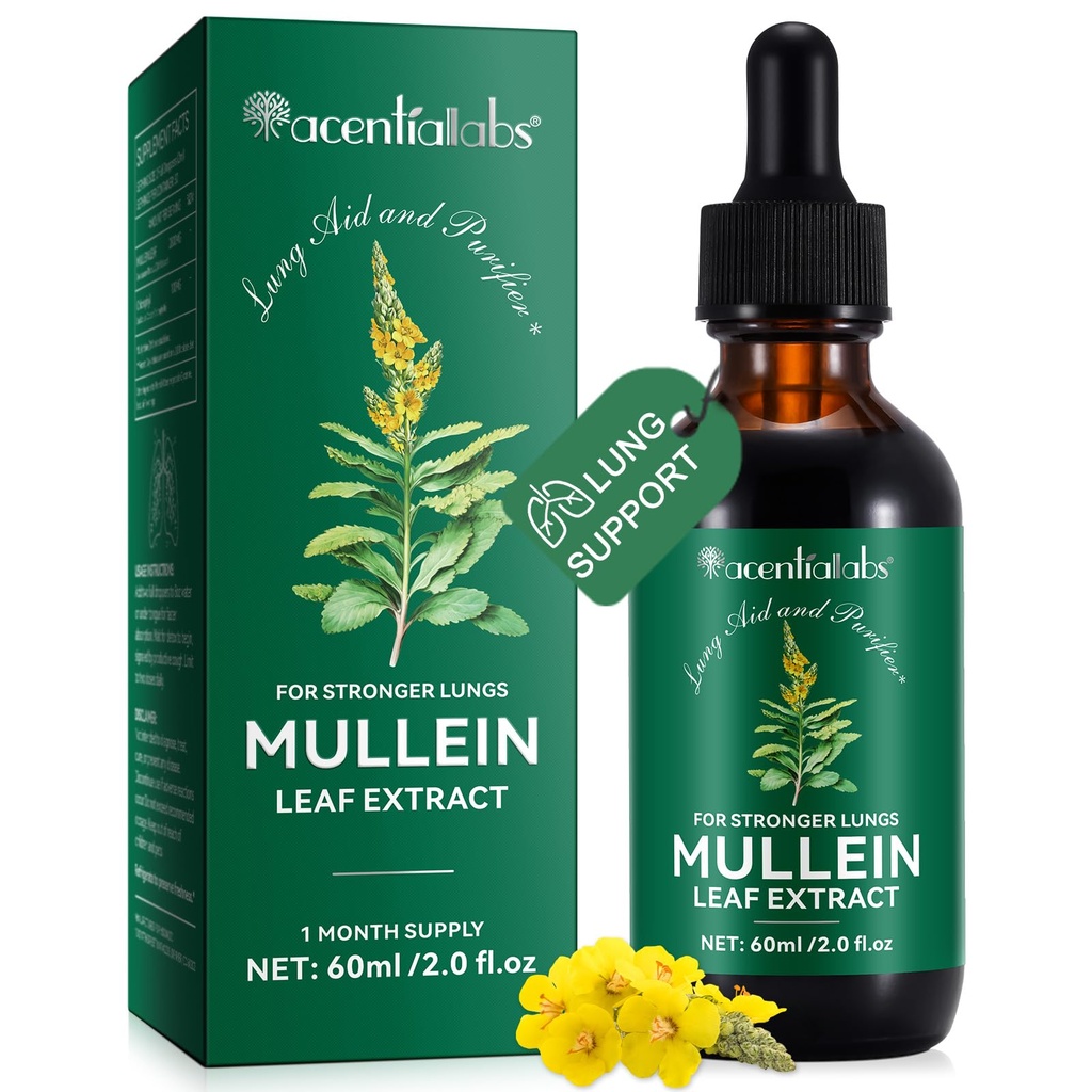 Mullein Leaf Extract Drops- Organic Liquid Mullein Extract Supplement for Lungs Health - Vegan, Ingen Tilsætningsstoffer Bronchial rense for Health Support