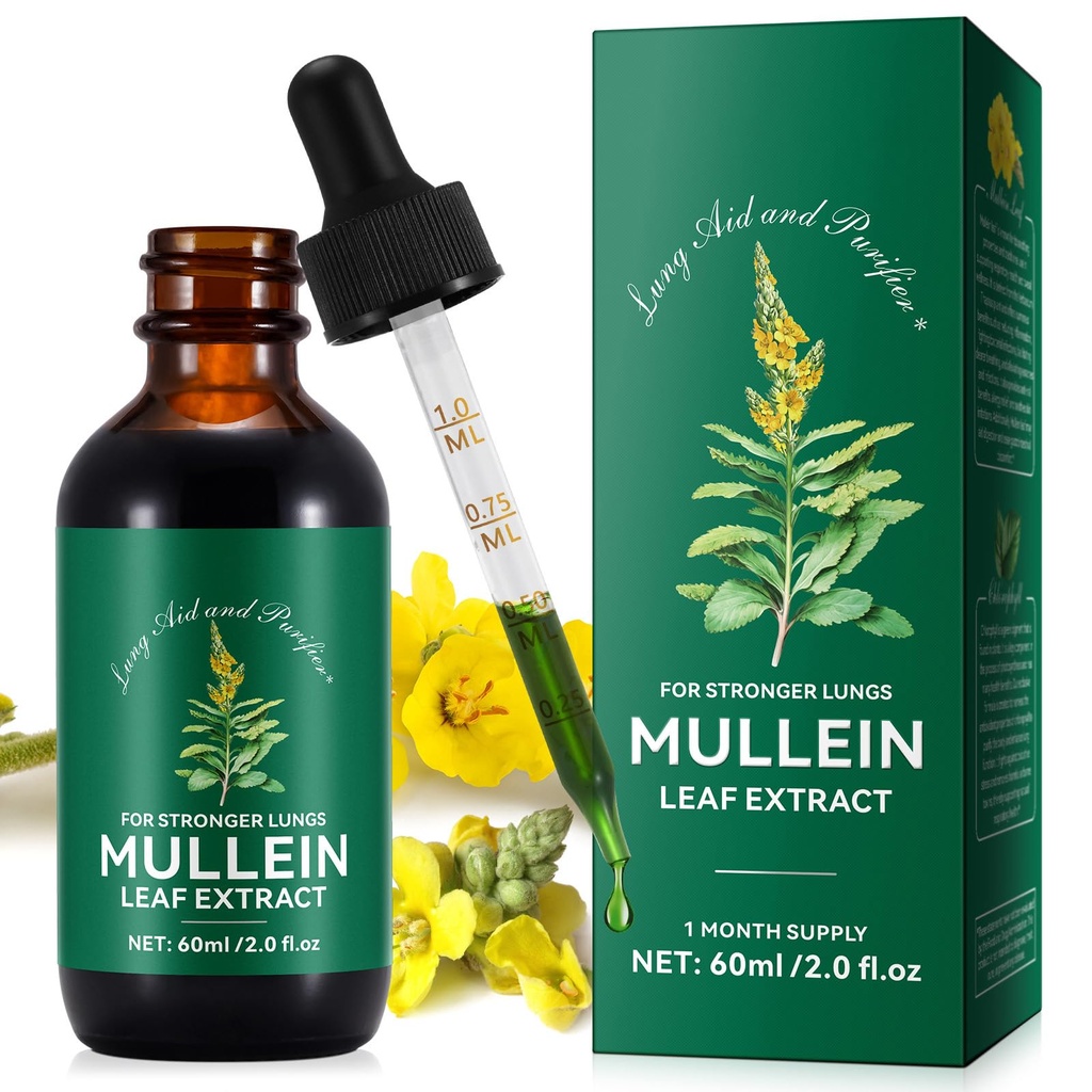 Mullein Leaf Extract Drops- Organic Liquid Mullein Extract Supplement for Lungs Health - Vegan, Ingen Tilsætningsstoffer Bronchial rense for Health Support