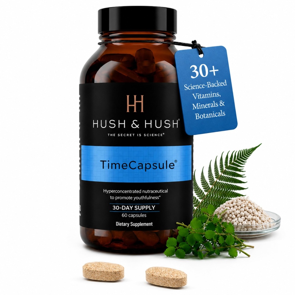 Hush & Hush TimeCapsule Multivitamin, Kvinders Multivitamin, Mænd Multivitamin, Rene Nutracatic Kosttilskud, der indeholder hyaluronsyre, C-vitamin, zink, B12-vitamin, E-vitamin - 60 tabletter