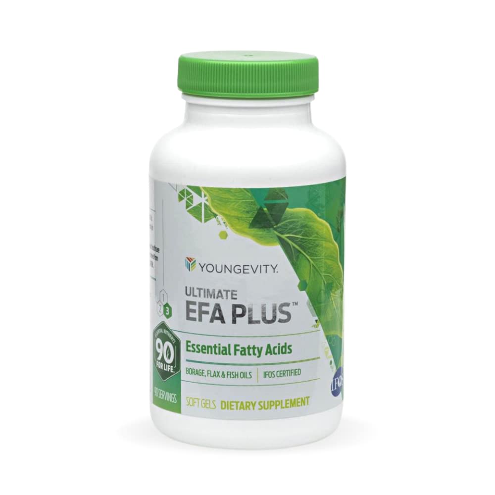 Youngevity Ultimate EFA Plus - Væsentlige fedtsyrer, 90 Soft Gels - Balanced Fish Oil Formel for Heart, Brain, Joint, Skin Health - Omega-3, Omega-6, Omega-9 Supplement til optimal sundhedsstøtte
