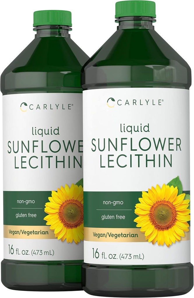 Carlyle Sunflower Lecithin Liquid (124); 16 oz-124; 2 pack-124; Vegan, Vegetar, Non- GMO, Soy Free, Gluten Free