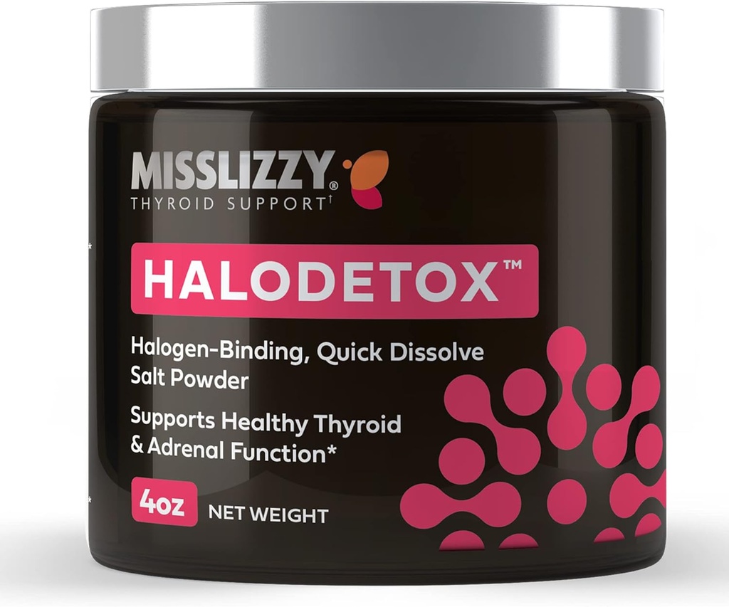 Miss Lizzy HaloDetox - Pure, uraffineret Pink Salt Powder med 80 Mineraler til Halogen Detox Bromine, Chlorine, & Fluorid, Replenish Electrolytes, & Support Sund Thyroid & binyrefunktion - 4oz