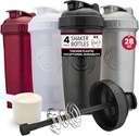 GOMOYO [4- Pack] 28- Ounce Shaker Flaske Budding- 124; Bulk Protein Shaker Flaske med Action- Rod Wire Mixer Budding- 124; Shaker Cups er BPA Gratis og Opvaskemaskine Safe Budding- 124; Sort, Hvid, Gray & Maroon
