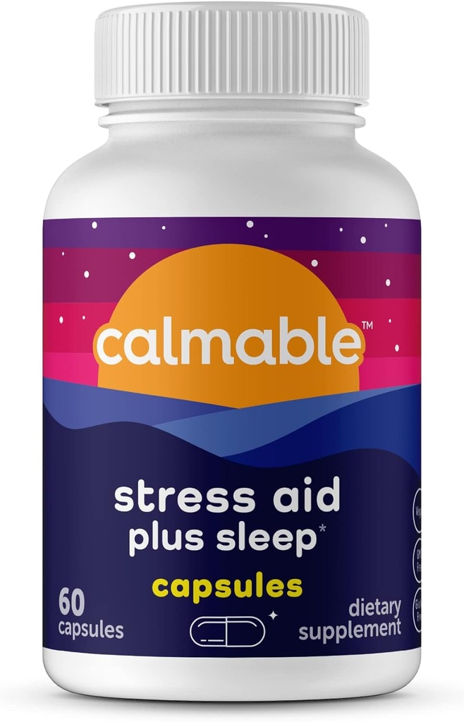 Stress Relief Aid Plus Sleep Support - De-Stress, Relax and Sleep Better - Vegan - with Melatonin, Ashwagandha and L Theanine - Anti Stress Support Vitamin Dietary Supplement - 60 Capsules