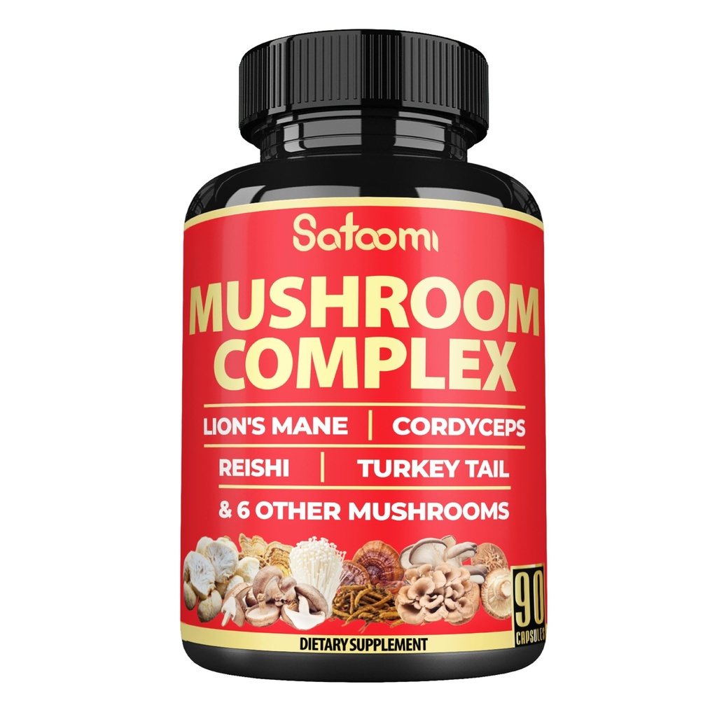 Satoomi 90 Kapsler - 10in1 Tyrkiet Hale Supplement med Lions Mane, Tyrkiet Hale Mushroom, Reishi Mushroom & andre - for 90 dage
