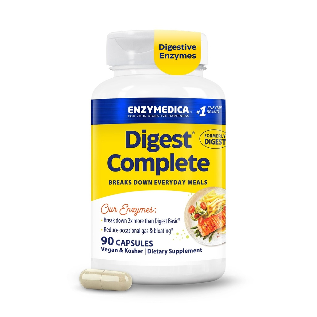Enzymedica Digest, Full- Range, Everyday fordøjelsesenzymer, Tilbud Fast- Fungerende Gas & Bloating Relief, 90 Greve