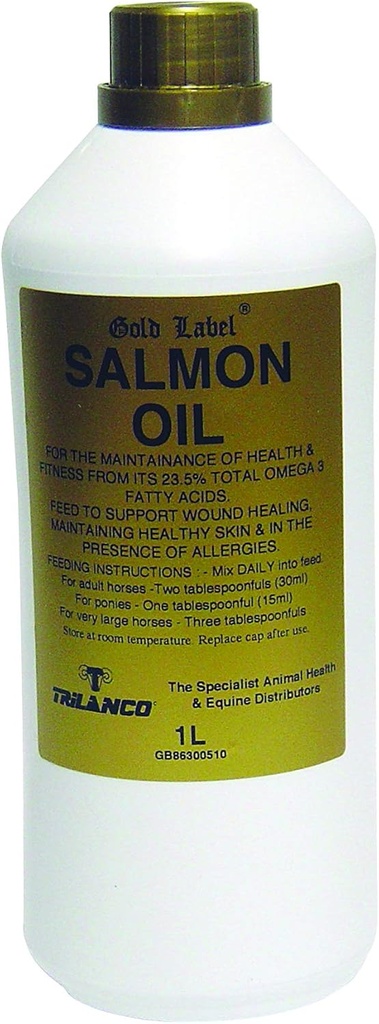 Guld Label Salmon Oil, Horse supplement, For sundhed, Fitness & Boosting immunsystemet, 1 liter