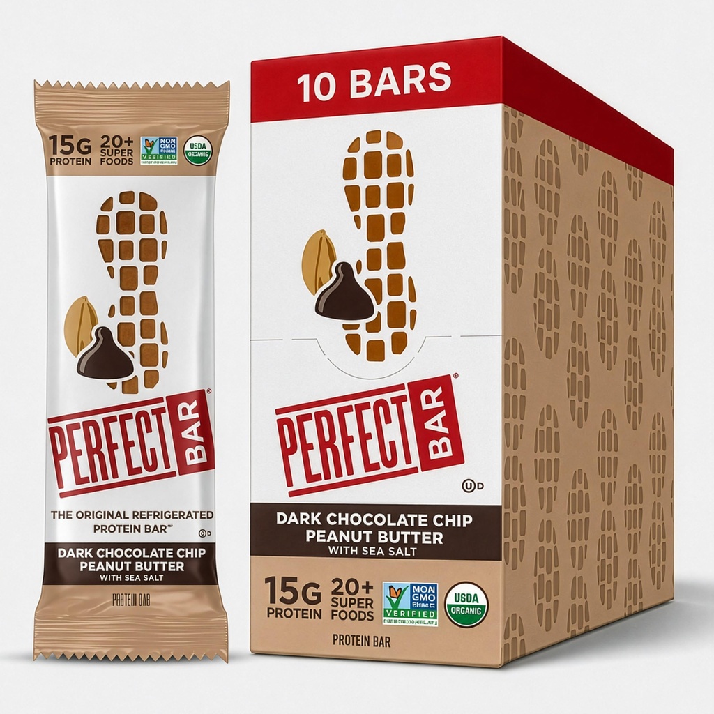 Perfect Bar, Dark Chocolate Chip Peanut Butter Protein Bar, High Protein, Organic, Gluten Free, Soy Free, Non GMO, No Sugar Alcohols, 2.3 Ounce Bar, 10 Greve
