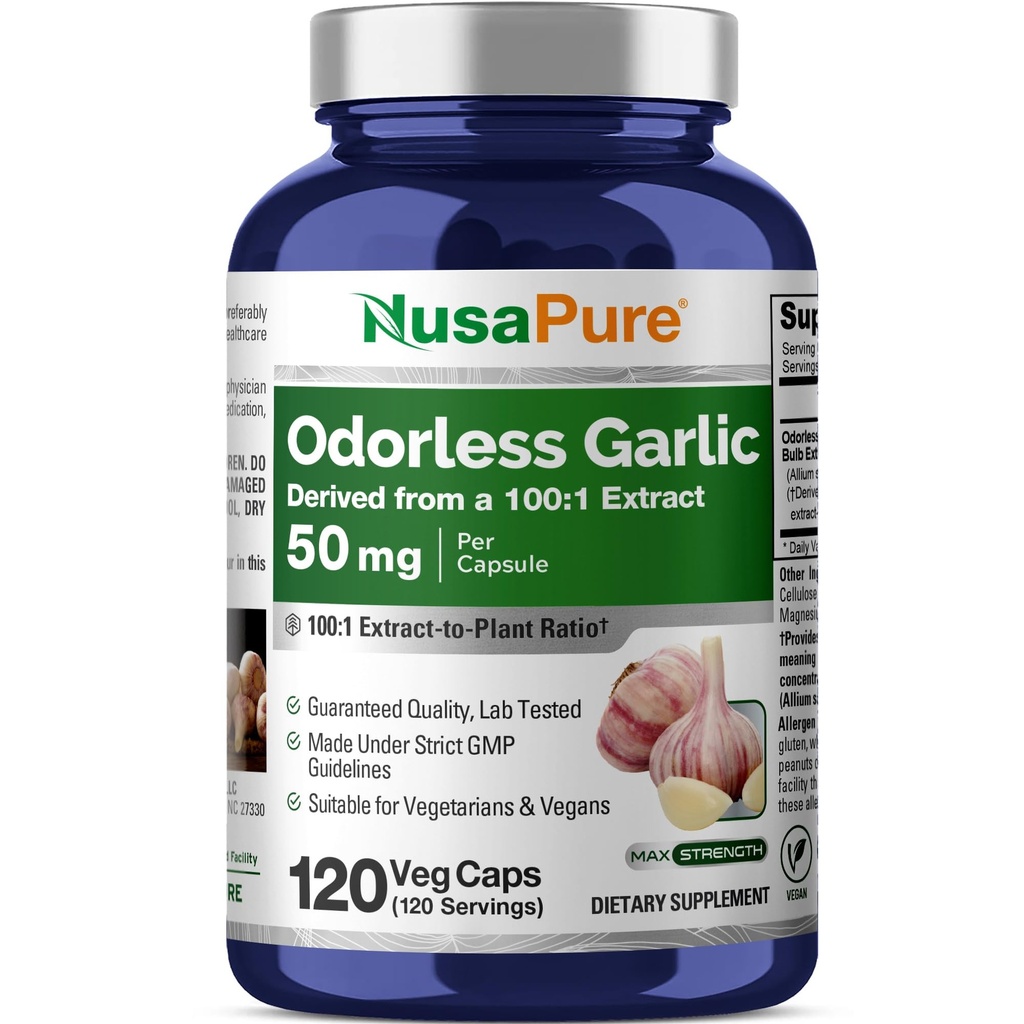NusaPure Odorless Hvidløg 100: 1 Extract, 50 mg Ækvivalent med 5000mg Kapsler