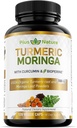 Gurkemeje Moringa - Økologisk Gurkemeje Curcumin Kosttilskud og Økologisk Moringa Pulver - 120 Veggie Kapsler Supplement for kvinder og mænd