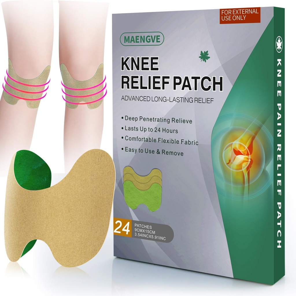 Knee Pain Relief Patch 24 Greve - Varm urtecreme Knee Patches med Mugwort, Capsaicin & Menthol - 12 timers lang varende Knee Støtte til ben på ben, fælles smerte, muskelømhed