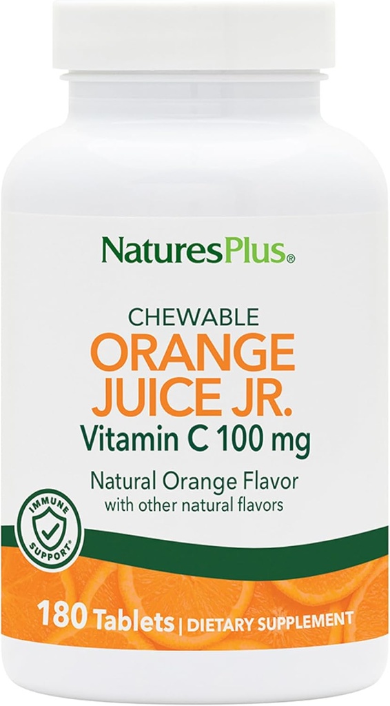 NaturePlus Orange Juice Jr. - 180 tyggetabletter - 100 mg C-vitamin - immunsystem support - blid på Maven - Vegan, Gluten Free - 180 Serveringer
