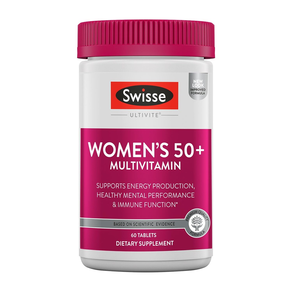 Swisse Daily Multivitamin til kvinder 50 og derover 124; 41 Vitamin, Antioxidanter og mineraler + Adaptogens
