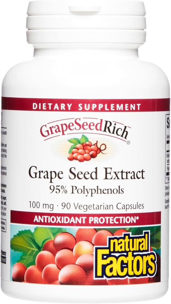 Naturlige faktorer, GrapeSeedRich Grape Seed Extract, Antioxidant Støtte til sund inflation Response, 90 kapsler