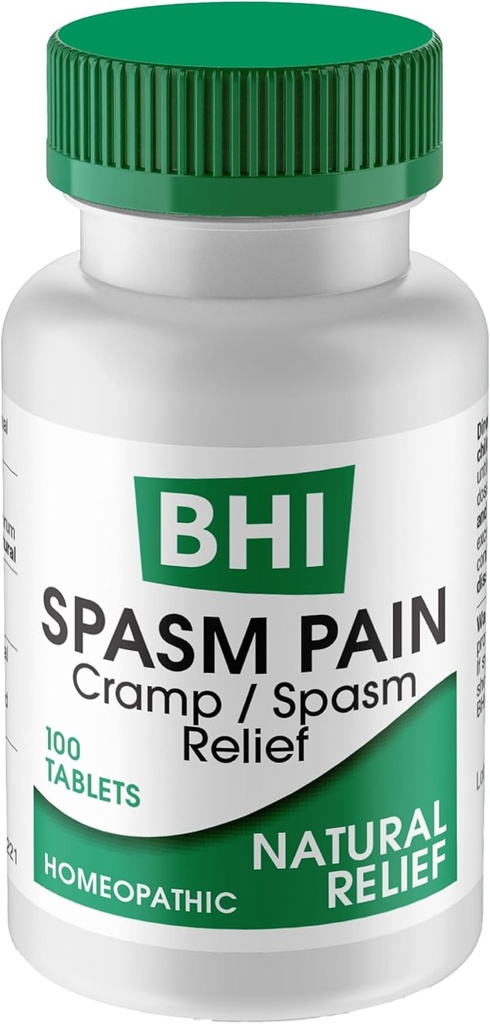 BHI spasmer Natural Afslapper Relief for menstruelle kramper, Bloating, Aches & Muscle Spasms 5 Aktive Homøopatiske Ingredienser naturligt Soothe hele kroppen ubehag for kvinder - 100 tabletter