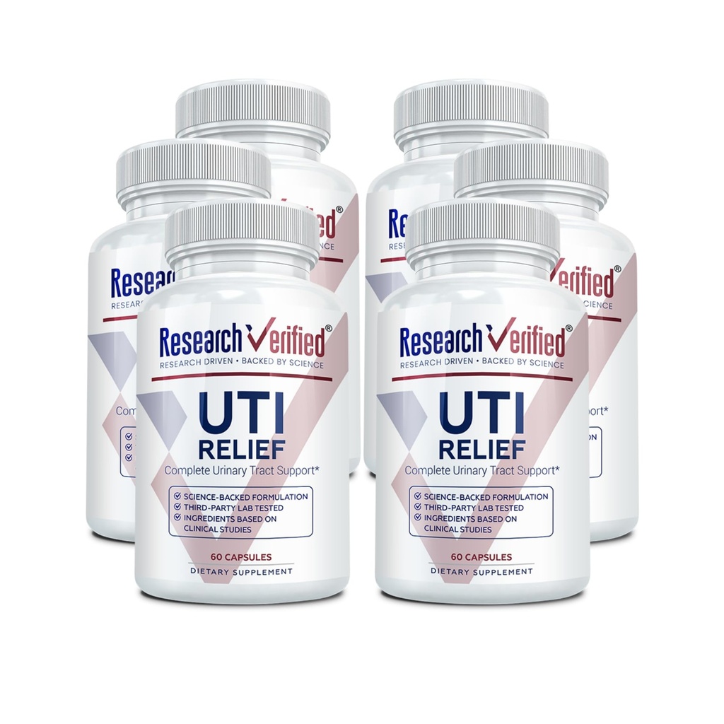 Forskning Verified UTI Relief - Urinary Tract Support Supplement - 100% Natural, Vegan med Lingonberry, Cranberry & D- Mannose - 6 Flaske (6 Måned Supply)