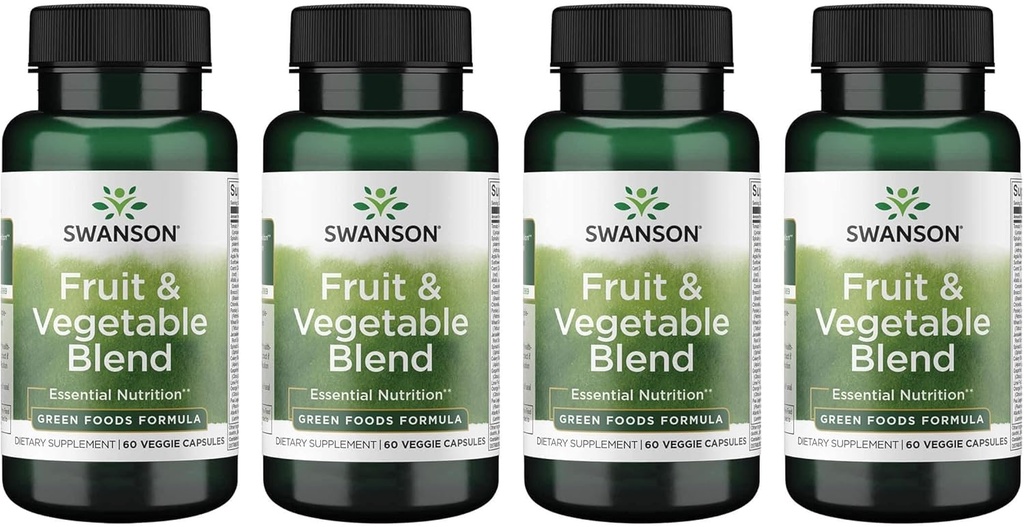 Swanson Frugt & Vegetabilske Blend - Natural Blend of Over 25 Fruit and Veggies Levering Essential Nutrients - Powerful Green Foods Veggie Supplement - (60 Veggie Capsules) 4 Pack