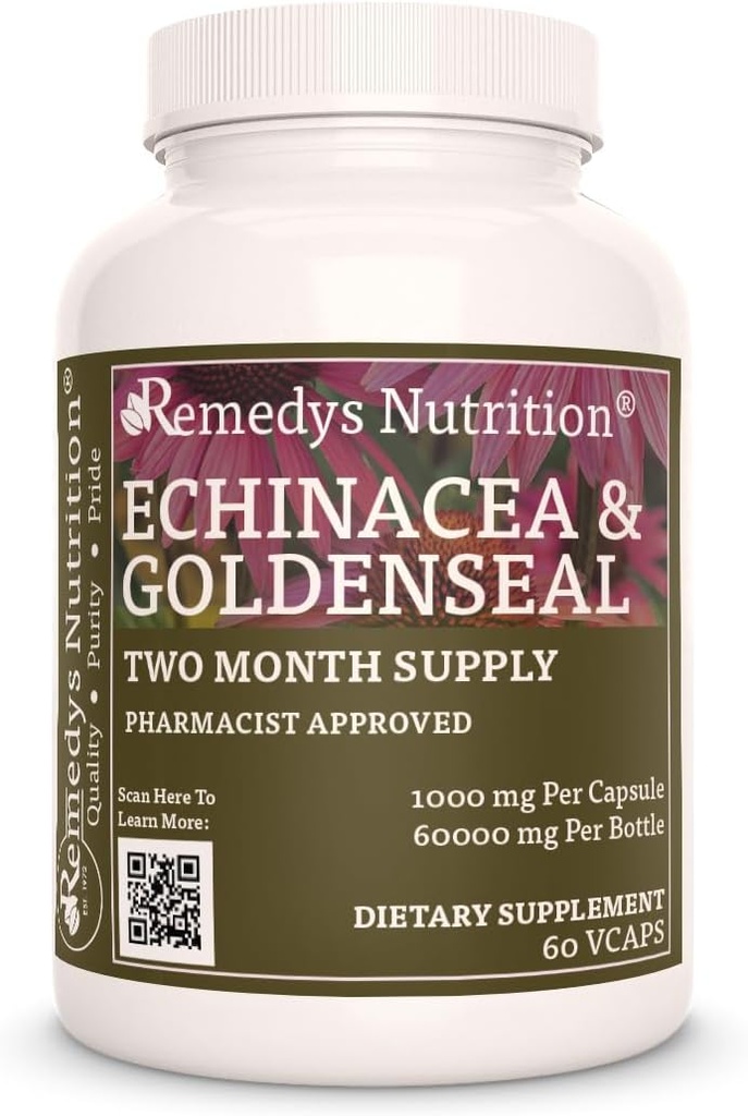 Remedy 's Nutrition Echinacea & Goldenseal; 124; 1.000mg, 60 Vegan Kapsler Herbal Kosttilskud
