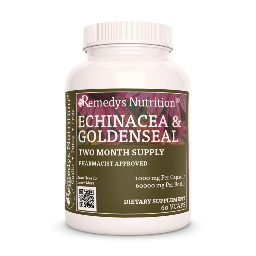 Remedy 's Nutrition Echinacea & Goldenseal; 124; 1.000mg, 60 Vegan Kapsler Herbal Kosttilskud