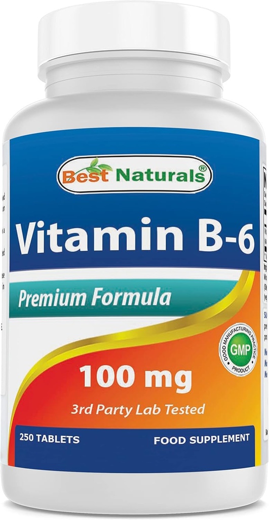 Bedste Naturals Vitamin B6 tabletter, 100 mg, 250 Tæl