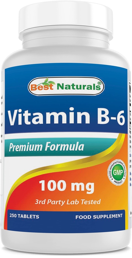 Bedste Naturals Vitamin B6 tabletter, 100 mg, 250 Tæl