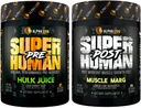 LEONA LION Superhuman Pre Workout Powder & Post Workout Recovery Bundle, Vedvarende energi & Focus + Lean muskelvækst, styrke og volumen (Hulk Juice & Muscle Marg