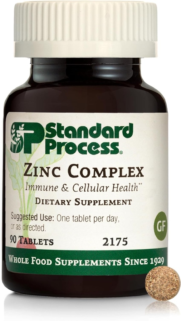 Standard Process Zink Complex - Enzyme Function Support to Aid Normal Testes Funktion - Understøtter immunforsvar & Cellular Energy - Gluten- Free, Non- Dairy & Non- Soy - 90 tabletter (90 Servere)