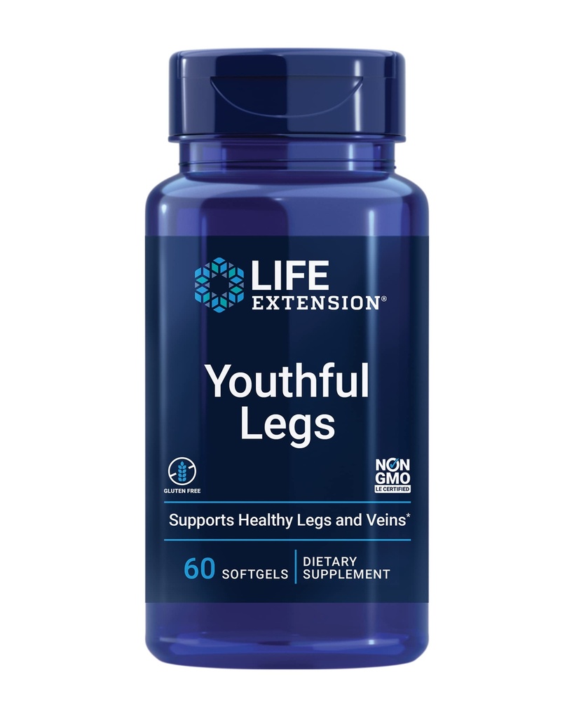 Life Extension Youthly Legs, Blood Flow, Vein Support, Circulation Supplement, Ben Health, Orange Peel Extract, diosmin, Gluten Free, Non- GMO, 60 bløddele