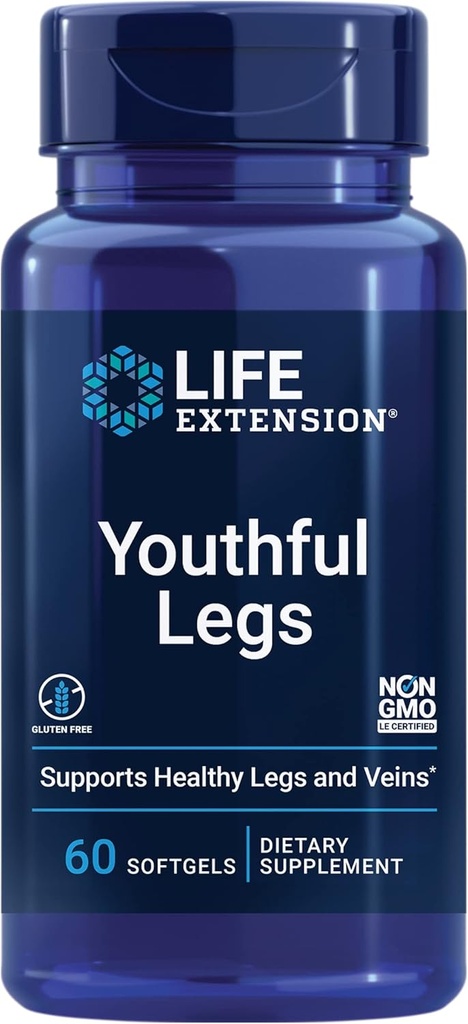 Life Extension Youthly Legs, Blood Flow, Vein Support, Circulation Supplement, Ben Health, Orange Peel Extract, diosmin, Gluten Free, Non- GMO, 60 bløddele