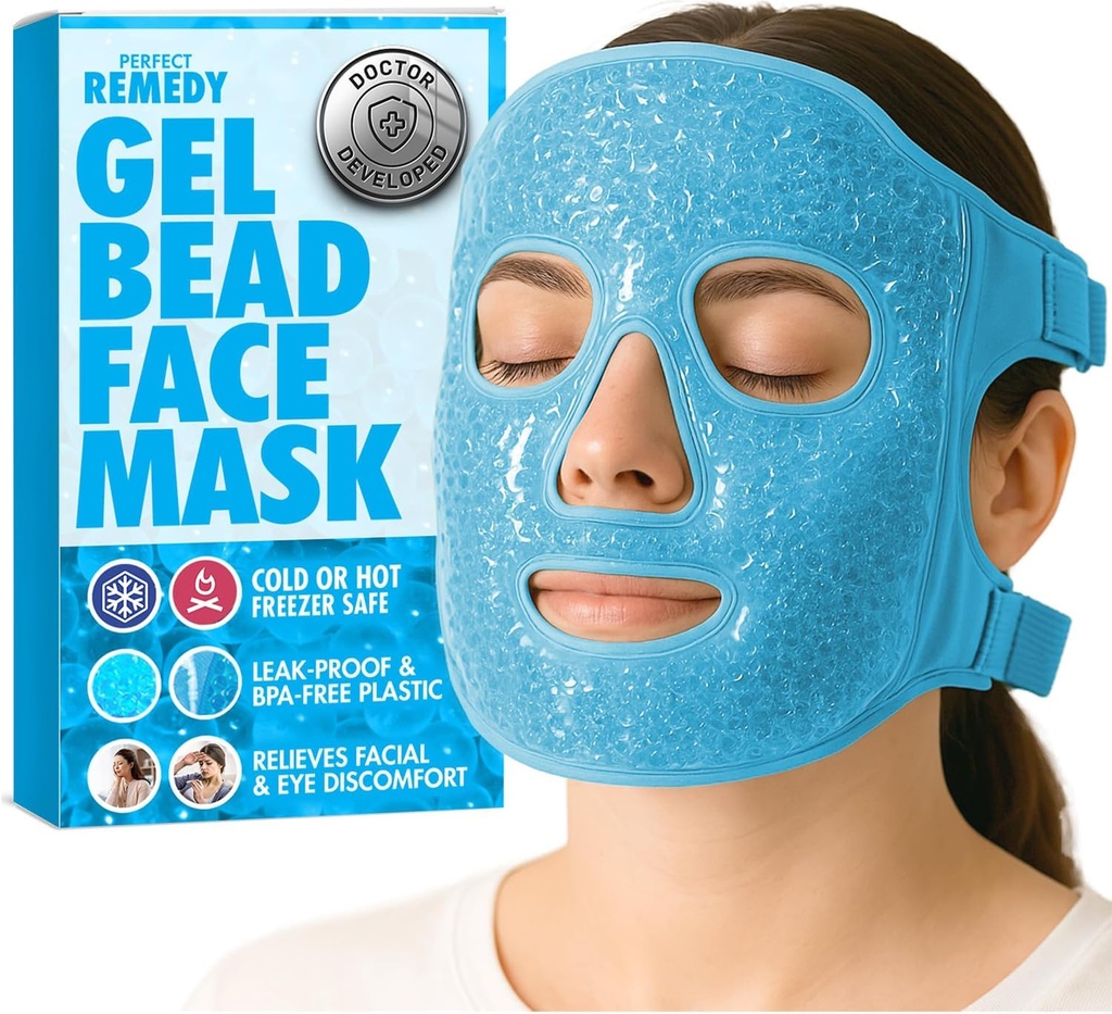 Perfect Remedy Face Ice Pack, Genanvendelig Hot & Cold Ice Face Mask, Gel Compress for at hjælpe med Puffy Eyes og hjælpe i forhold til hævelse, Ansigtspleje Spa Cooling Mask til kvinder og mænd (blå)