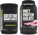 Nutrabio Creatin monohydrat, Unflavored, 500g og Whey Protein Isolate, Jordbær is, Supplement Bundle - Muskelenergi, Lean muskelvækst, Inddrivelse, og Styrke