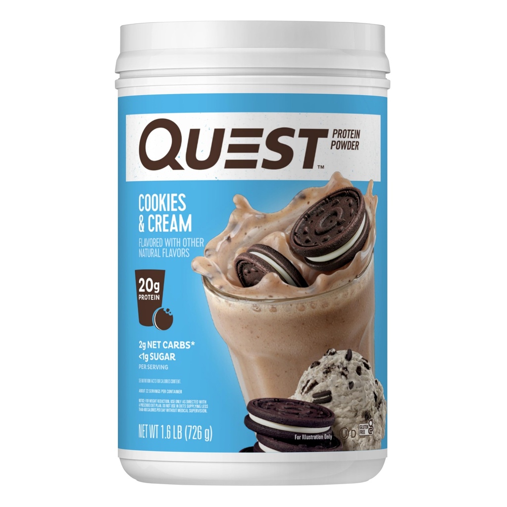 Quest Nutrition Cookies & Cream Protein Powder, 20g Protein, 1g Sugar, Low Carb, Gluten Free, 1.6 Pund, 24 Servere