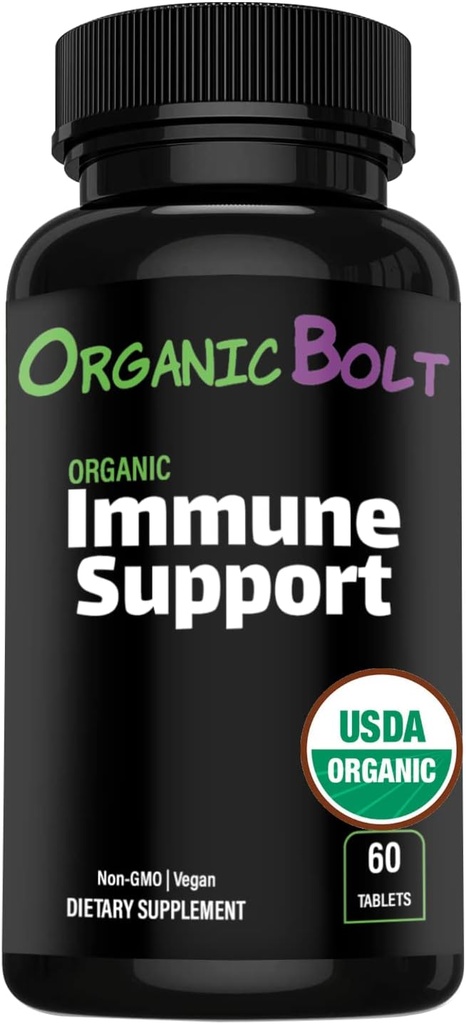 USDA Organic Immunity Support, High Potency 7- in-1 Immunity Booster Tablets with Vitamin C, Elderberry, Ginger, Moringa Leaf Powder, Hvidløg & mere - Vegan & Non- GMO, 20 Servere