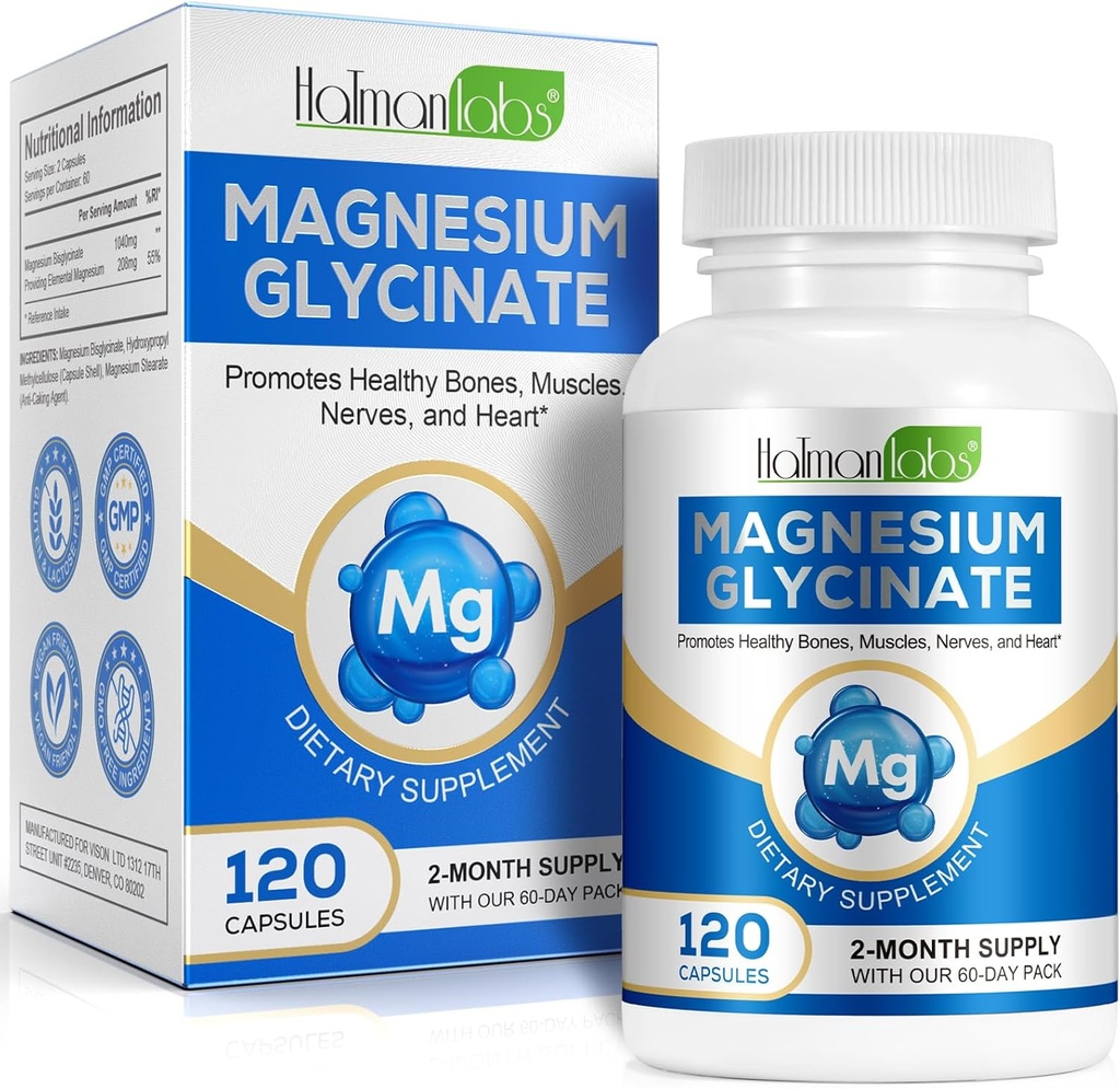 Pure Magnesium Glycinat, Høj Absorption Magnesium, Magnesiumsupplement understøtter ben, muskel, nerve, ben sundhed, 120 Magnesium Glycinat kapsler