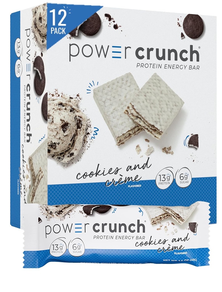 Power Crunch Protein Bars, High Protein Snacks med lækker smag, cookies og Crème, 1.4 Ounce (12 Greve)
