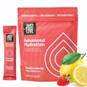 Just Live Advanced Hydration - Strawberry Lemonade, Electrolyte Drink Mix, Tart Cherry Extract, Understøtter Inddrivelse & Absorption, Low Sugar, 14 Pack