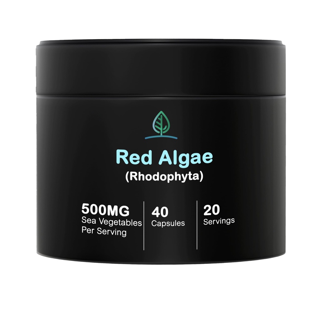 Holistisk Bin Red Marine Algae Capsules Gigartina og Dumontiacea Red Algae Kosttilskud Mex124; Gluten Free, Vegan, Wild Hartared Mex124; Rich in Vegan Omega 3 (40 Kapsler)