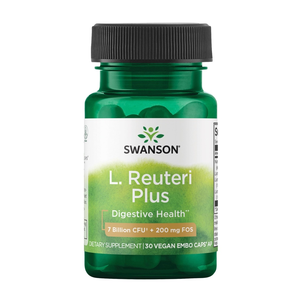 Swanson L. Reuteri Probiotic Plus w / L. Rhamnosus L. Acidophilus & FOS Prebiotisk fordøjelsesstøtte - fremmer Gut Health w / 7 Millioner CFU per kapsel - (30 Veggie kapsler)