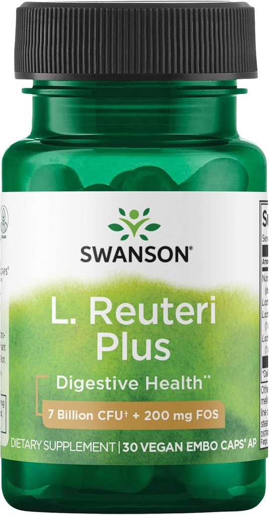 Swanson L. Reuteri Probiotic Plus w / L. Rhamnosus L. Acidophilus & FOS Prebiotisk fordøjelsesstøtte - fremmer Gut Health w / 7 Millioner CFU per kapsel - (30 Veggie kapsler)