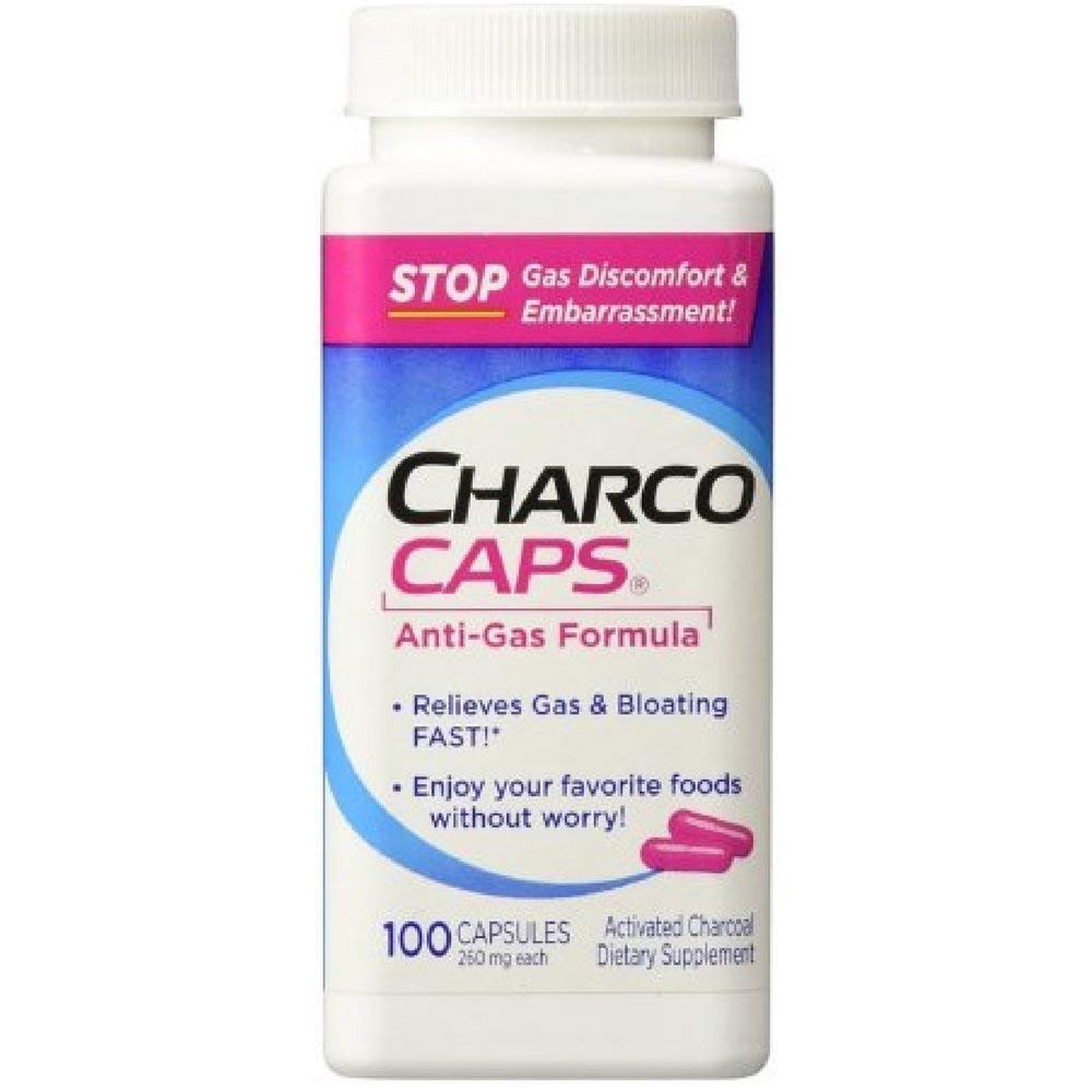 Charcocaps Hurtig fungerende gas Relief til Bloating & Flatulence, Drug Free afgiftning Aktiveret kul Formel, 100 kapsler, 30 dages forsyning, Pink