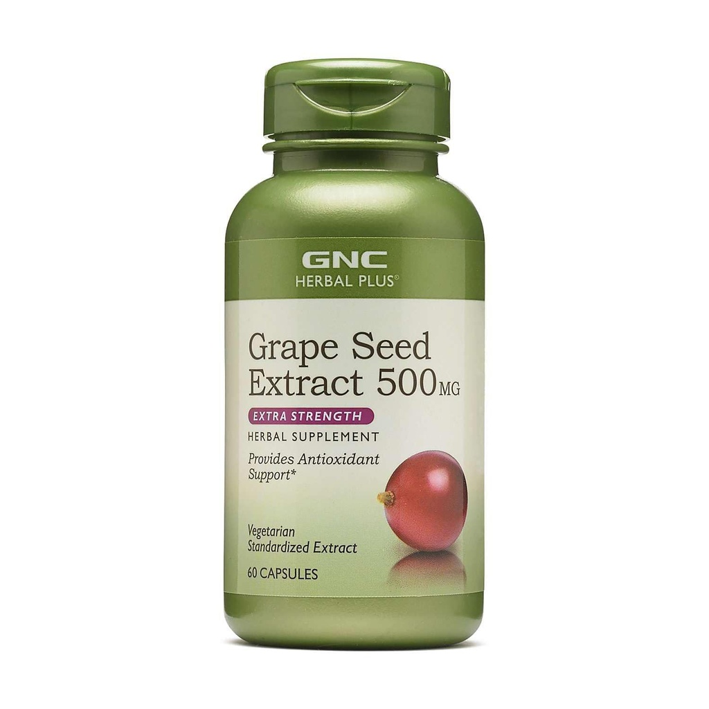 GNC Herbal Plus Grape Seed Extract 500mg Supplement, Ekstra Styrke, Vegetarisk, 60 Servering
