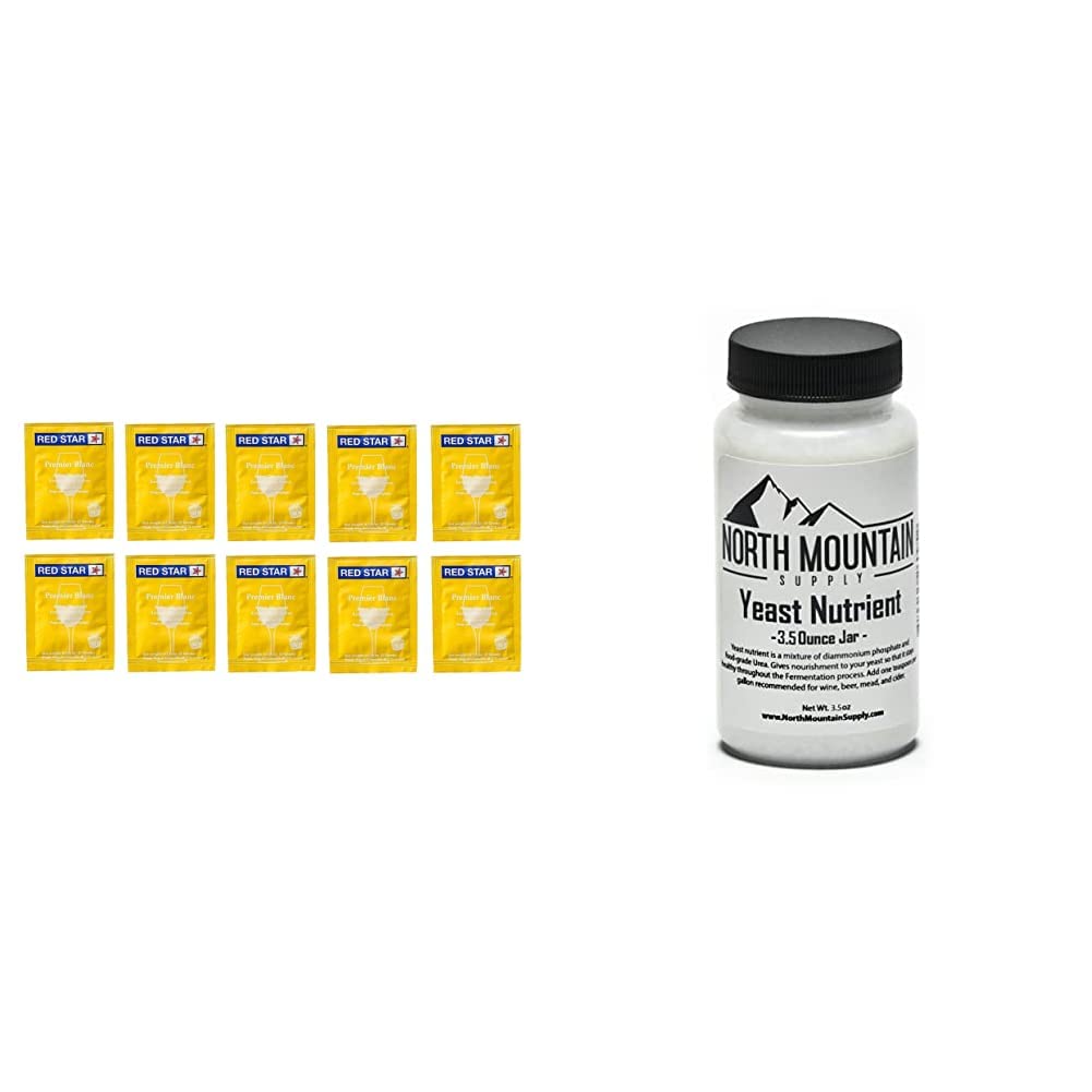Red Star Red Star Premier Blanc Champagne Yeast (Pack of 10) & North Mountain Supply Food Grade Yeast Nutrient - 3.5 Ounce Jar