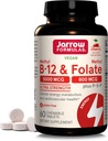 Jarrow Formulas Methyl B- 12 & Methyl Folate - 60 tyggetabletter, Cherry - Bioactive Vitamin B12 & B9 - Understøtter energiproduktion, hjernefunktion & Metabolisme - Gluten Free - 60 Serveringer