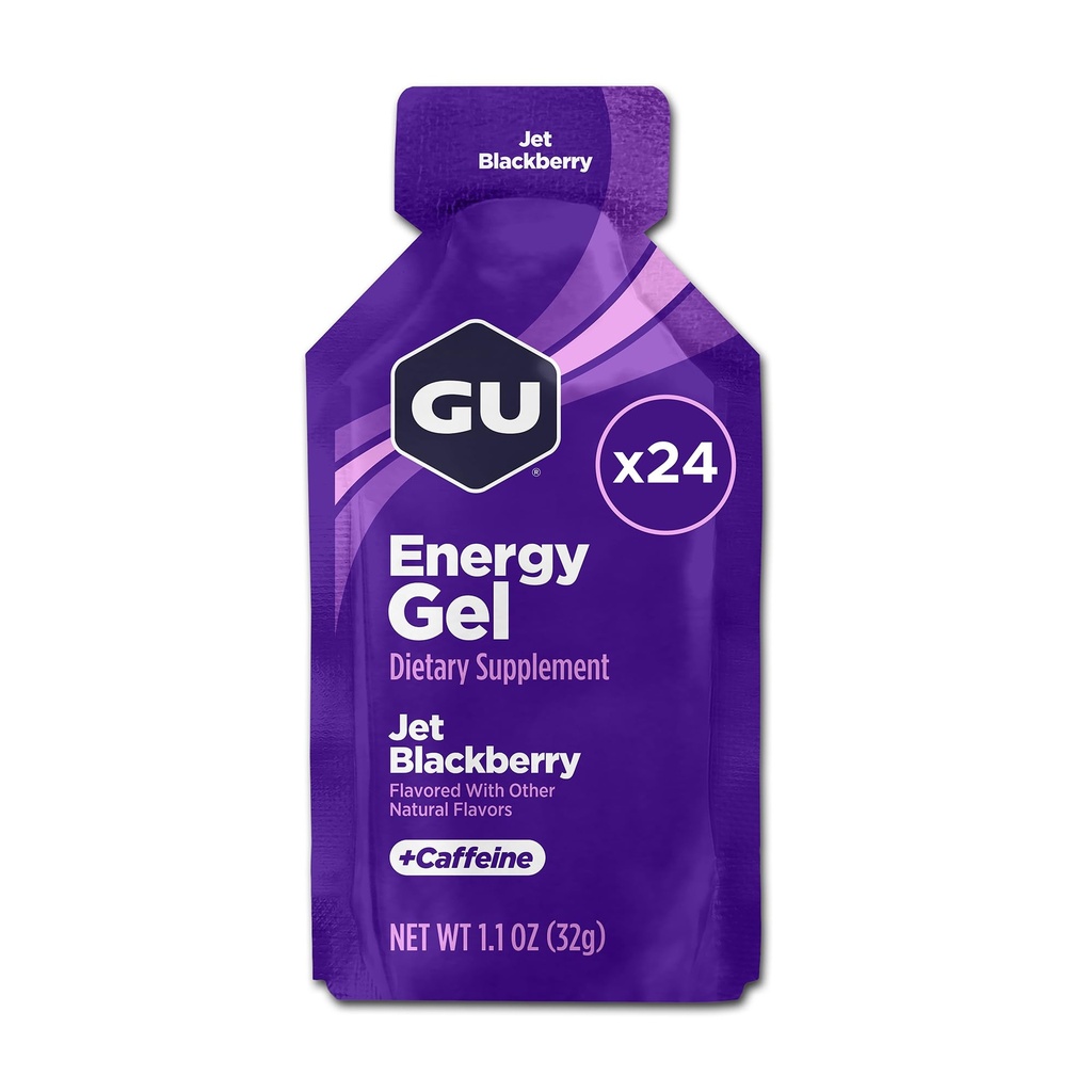 GU Energy Original Sport Nutrition Energy Gel, Jet Blackberry, 24 Count Box (123044)