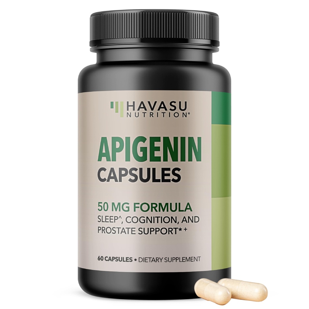 Apigenin kapsler 50mg - 60 Greve, Vegan, Non- GMO, Sleep & Kognitive Support - Kamille Flavonoid for afslapning, Prostata sundhed, Melatonin- fri, Liposomal Formel for forbedret absorption