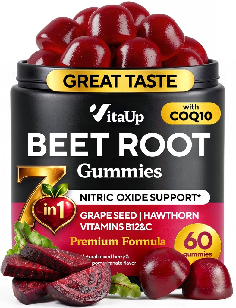 Root Gummies - Roet Gummies - Red Beets Kosttilskud med Beetroot, Grape Seed, Coq10, C-vitamin & B12 - 60 Beet Chews