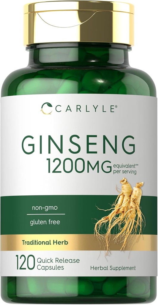 Carlyle Ginseng Extract Supplement: 124; 120 Kapsler: 124; 1200mg: 124; Piller til mænd og kvinder: 124; Non- GMO og gluten fri