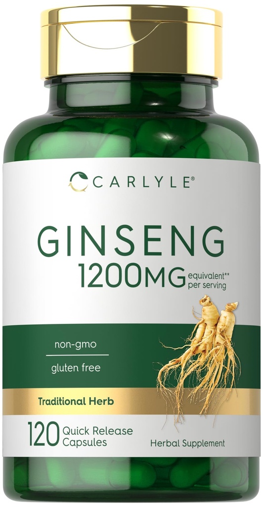 Carlyle Ginseng Extract Supplement: 124; 120 Kapsler: 124; 1200mg: 124; Piller til mænd og kvinder: 124; Non- GMO og gluten fri