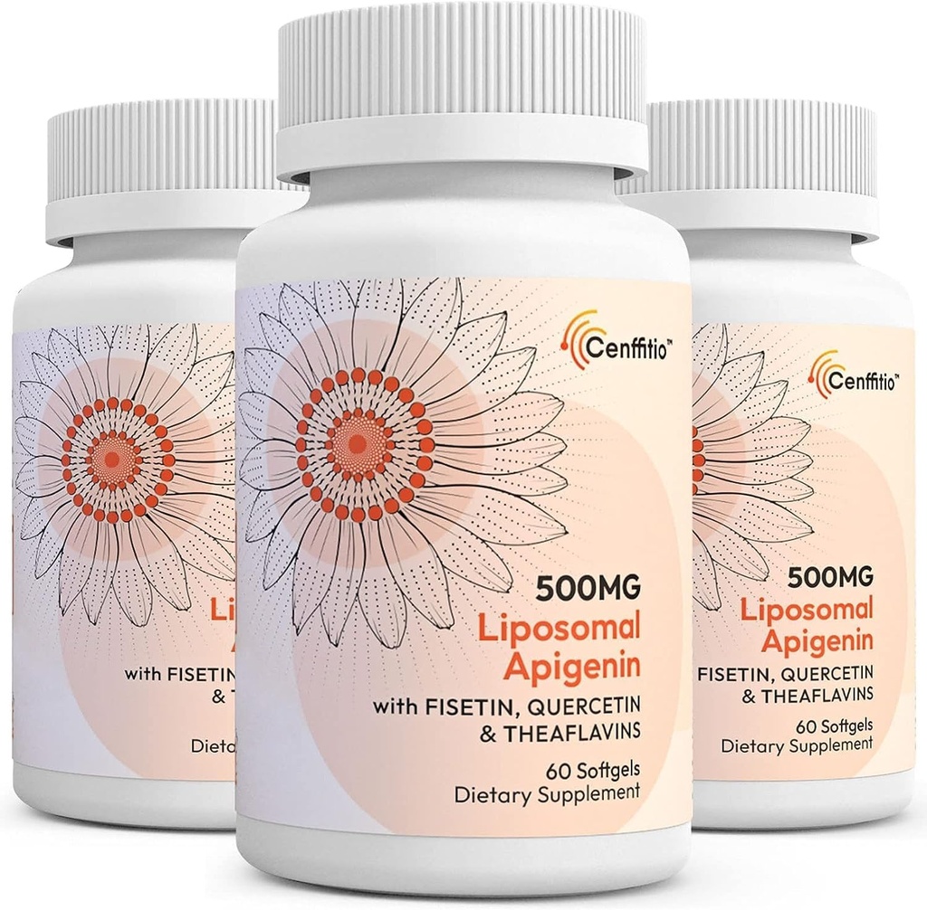 Liposomal apigenin 500 mg Softgels - Optimal Apigenin tillæg med fistein, Quercetin og Theaflavins - 6 måneders forsyning
