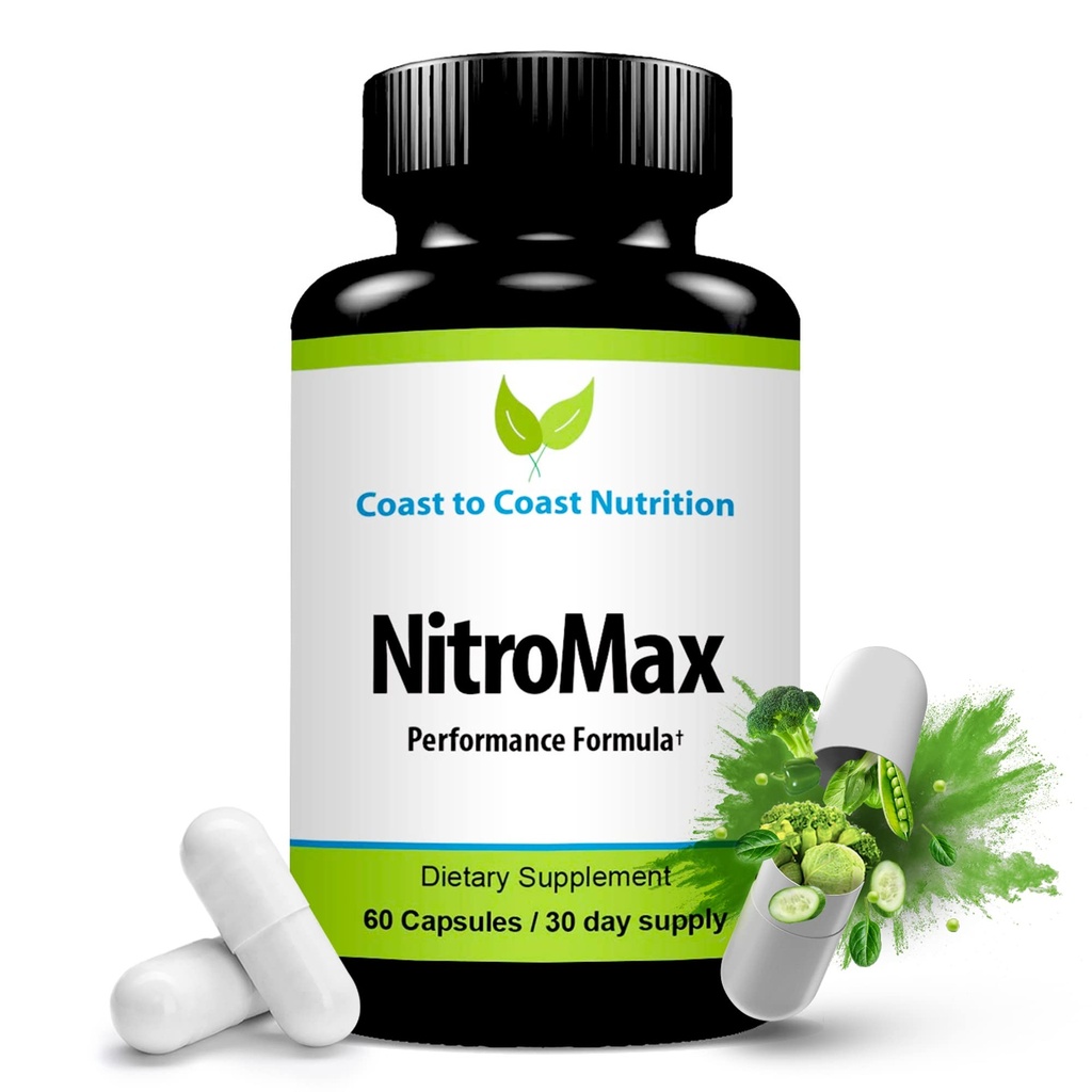 NitroMax Performance Formel - L- Arginin Nitrooxid Supplement Plus Citrullin, AKG, Beta Alanine - Byg Muskel, Vaskularitet, Energi, Circulation - Workout Harder - 60 L- Arginin Kapsler